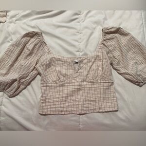Abercrombie Gingham Puff Sleeve Crop Top